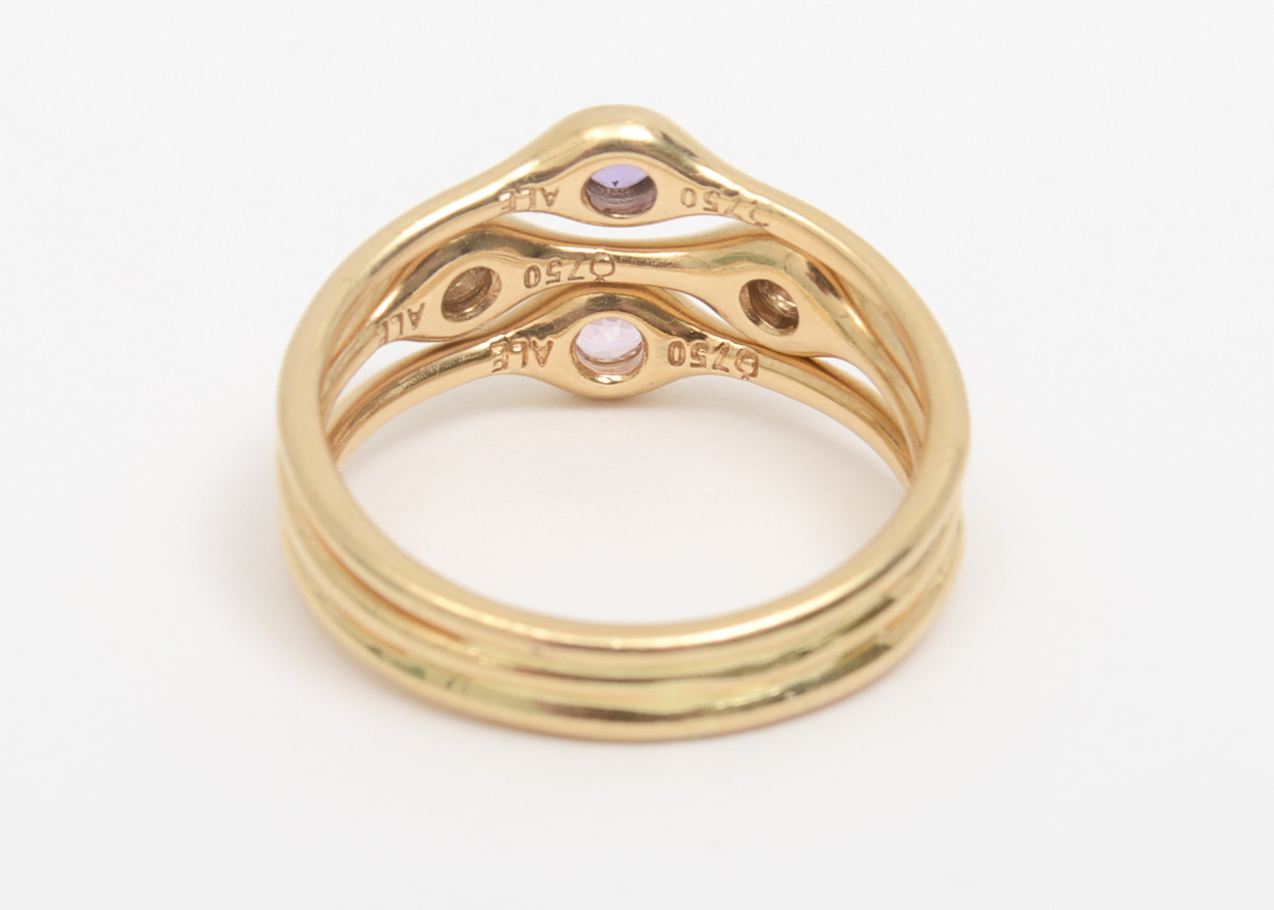Pandora 18K Yellow Gold, Diamond, Pink Spinel, and Amethyst Harem Ring
