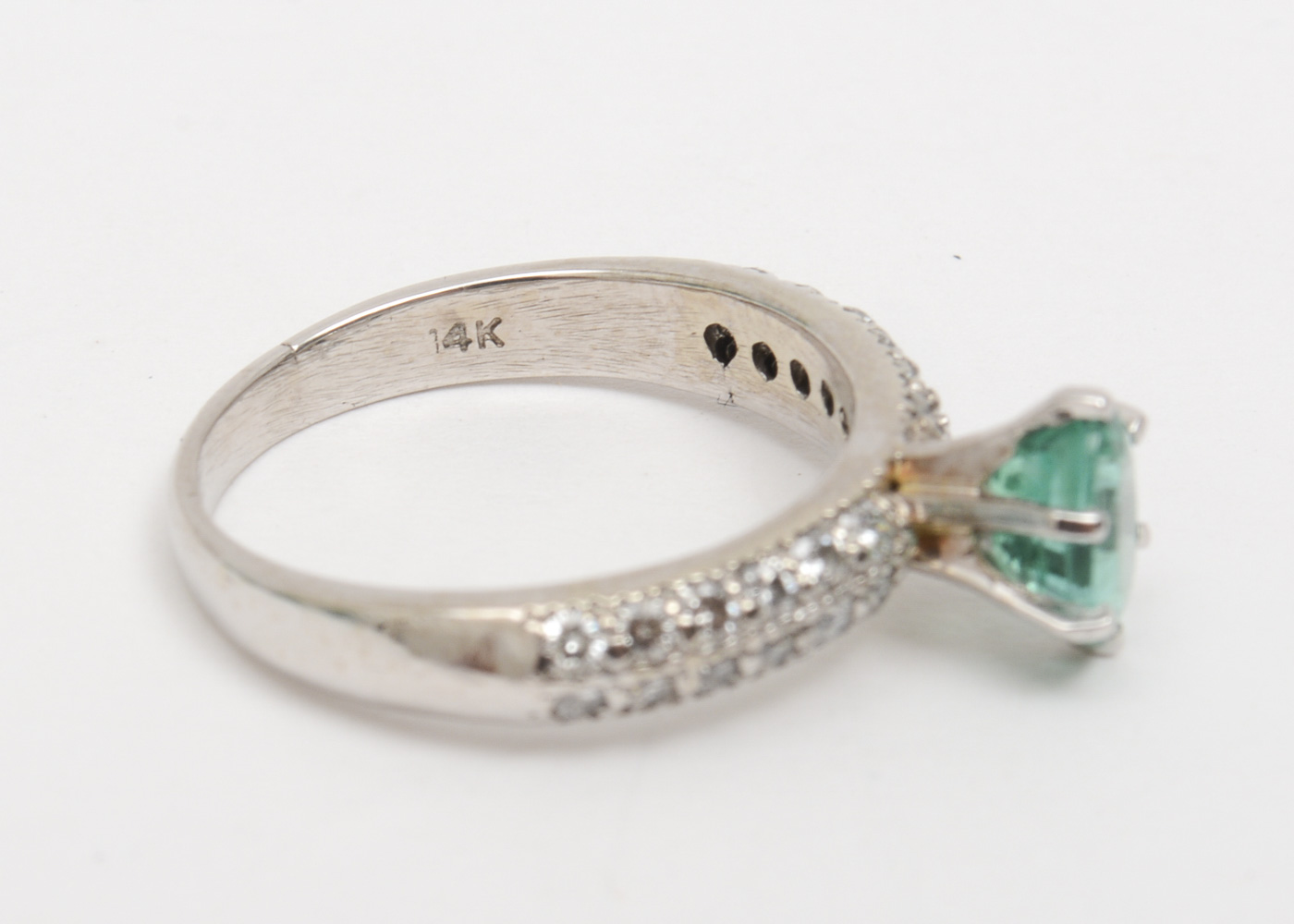 14K White Gold, Synthetic Emerald, and Diamond Engagement Ring