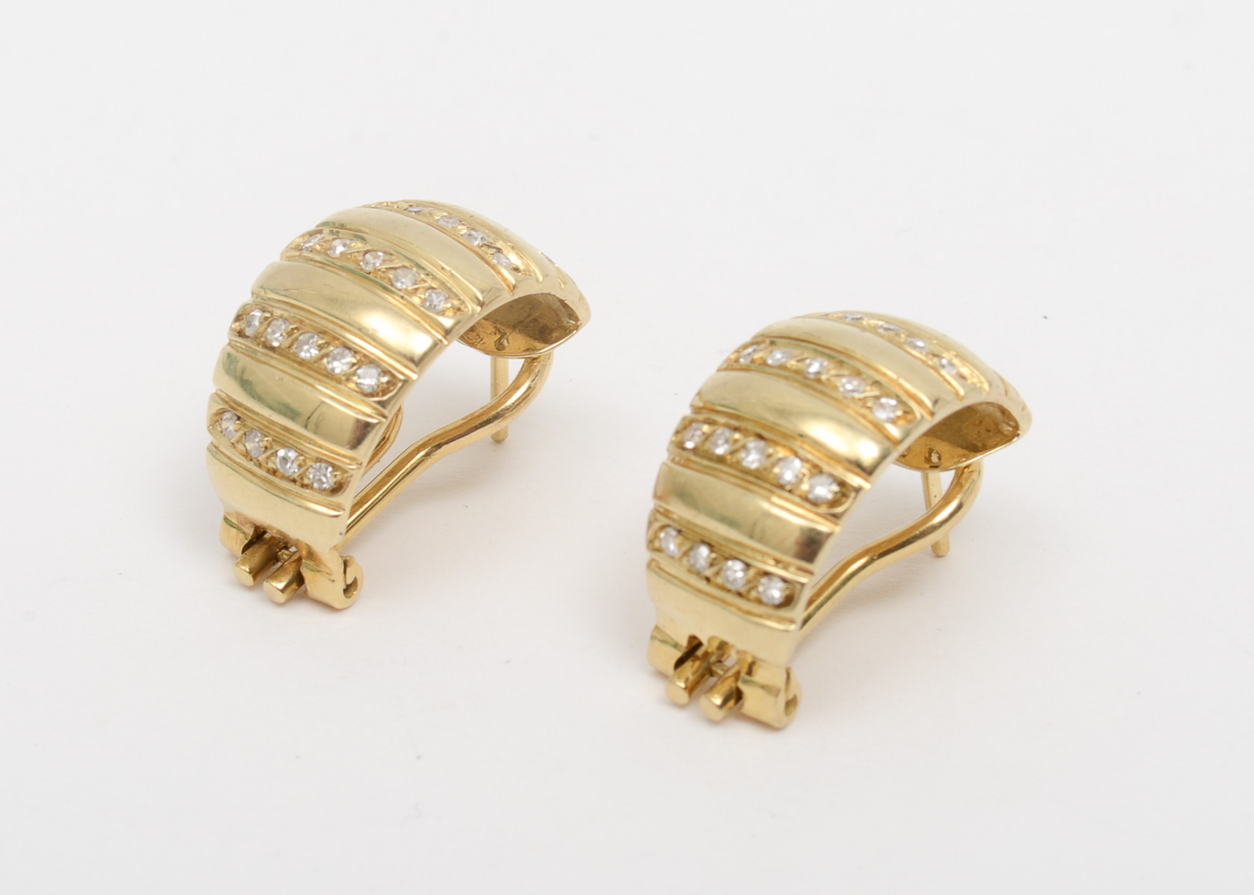 14K Yellow Gold and 1.00 CTW Diamond Half Hoop Earrings