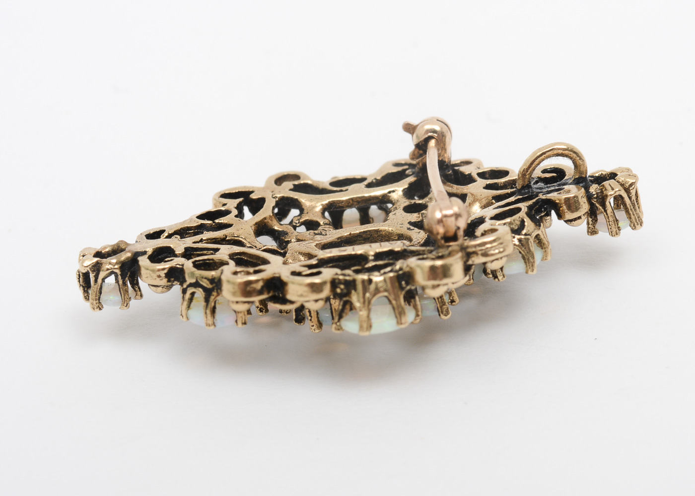 Vintage 14K Yellow Gold and Opal Openwork Pendant Brooch