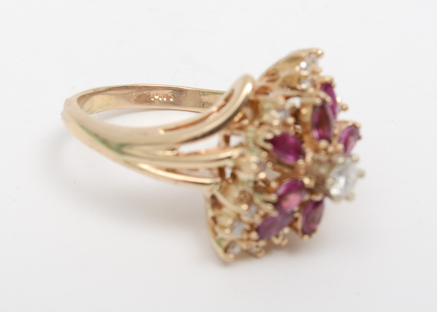 14K Yellow Gold, Ruby, and Diamond Waterfall Ring