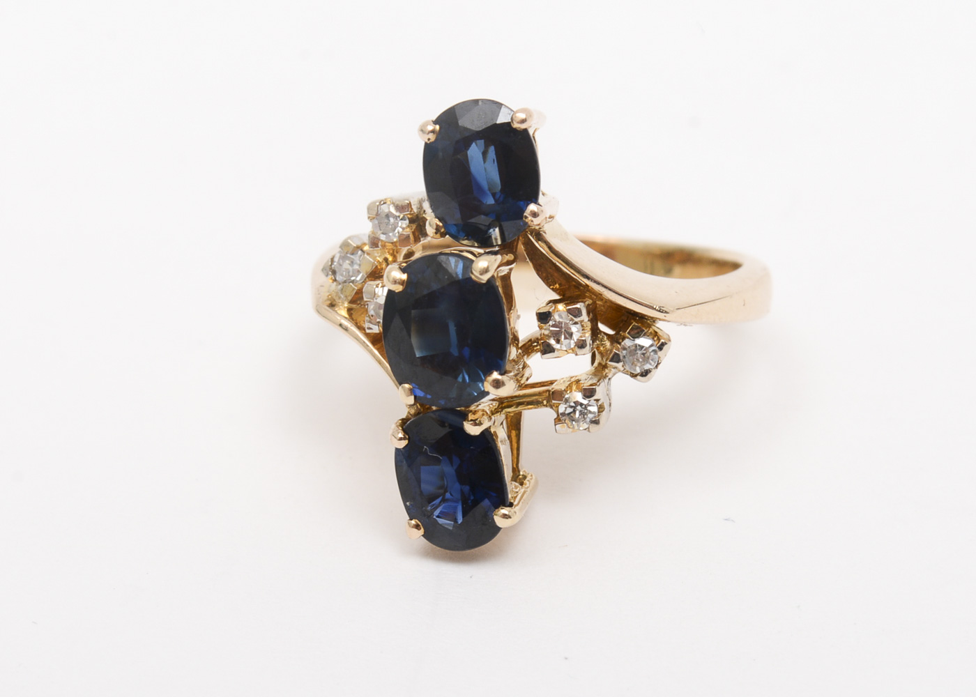 14K Yellow Gold, Sapphire, and Diamond Waterfall Ring