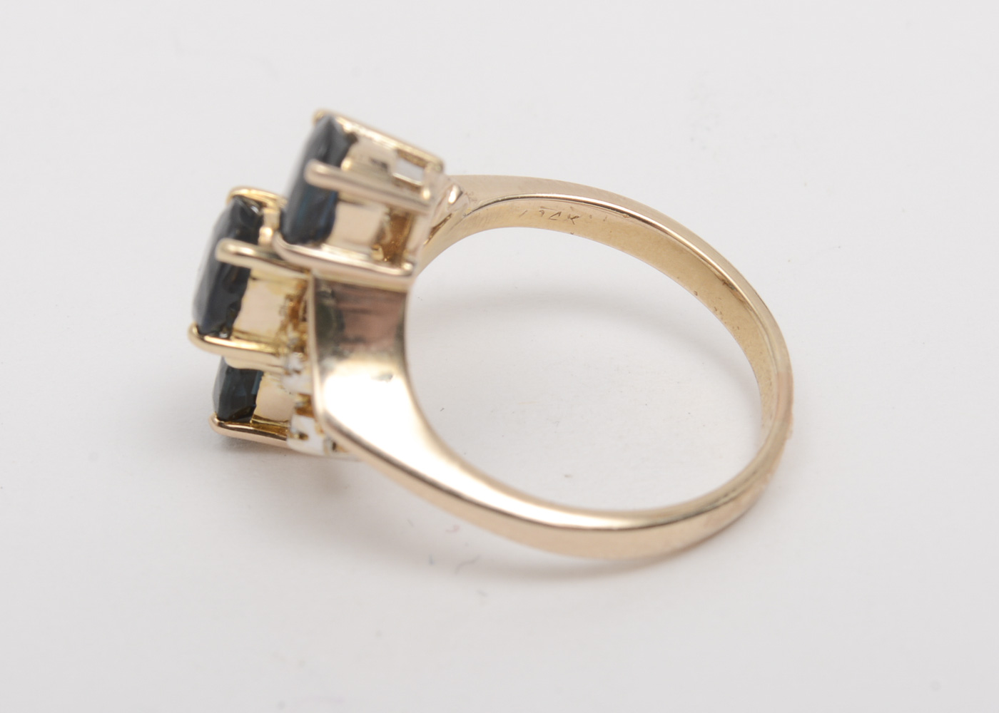 14K Yellow Gold, Sapphire, and Diamond Waterfall Ring