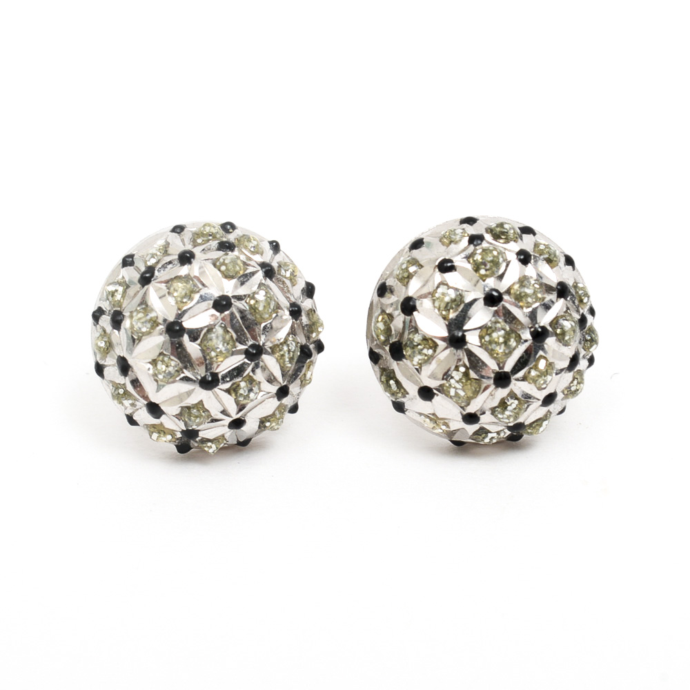 14K White Gold and Black Enamel Dome Stud Earrings
