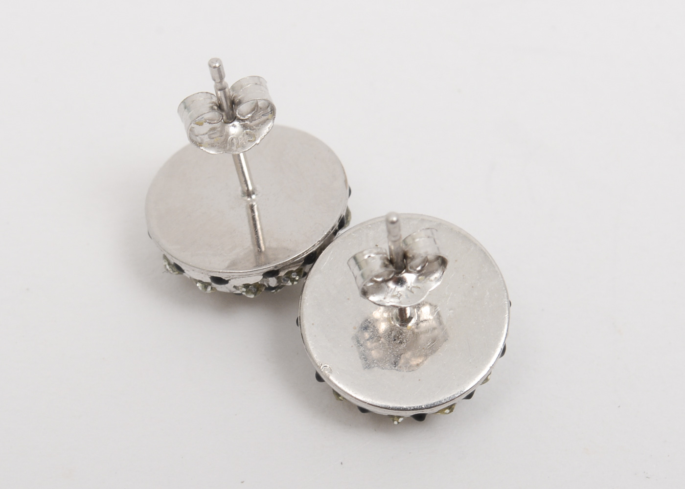 14K White Gold and Black Enamel Dome Stud Earrings