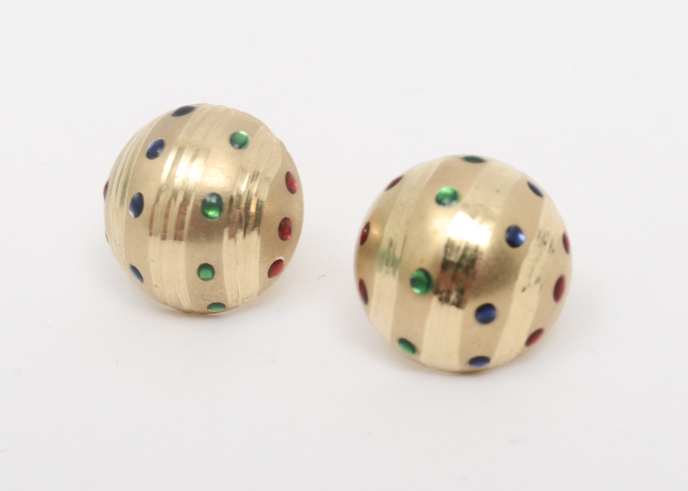 14K Yellow Gold and Multi-Colored Enamel Dome Stud Earrings
