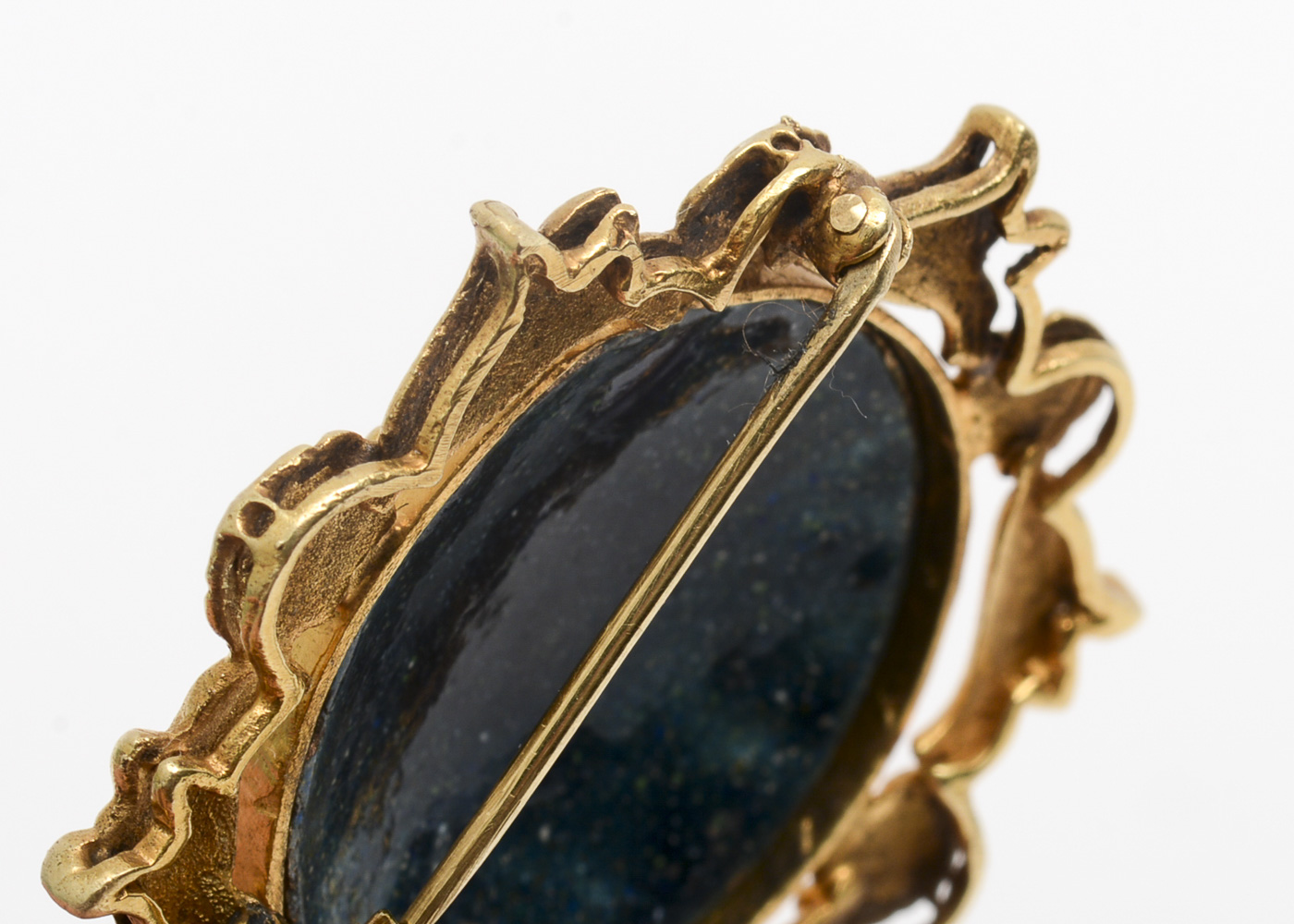Vintage 14K Yellow Gold, Diamond, and Blue Enamel Brooch