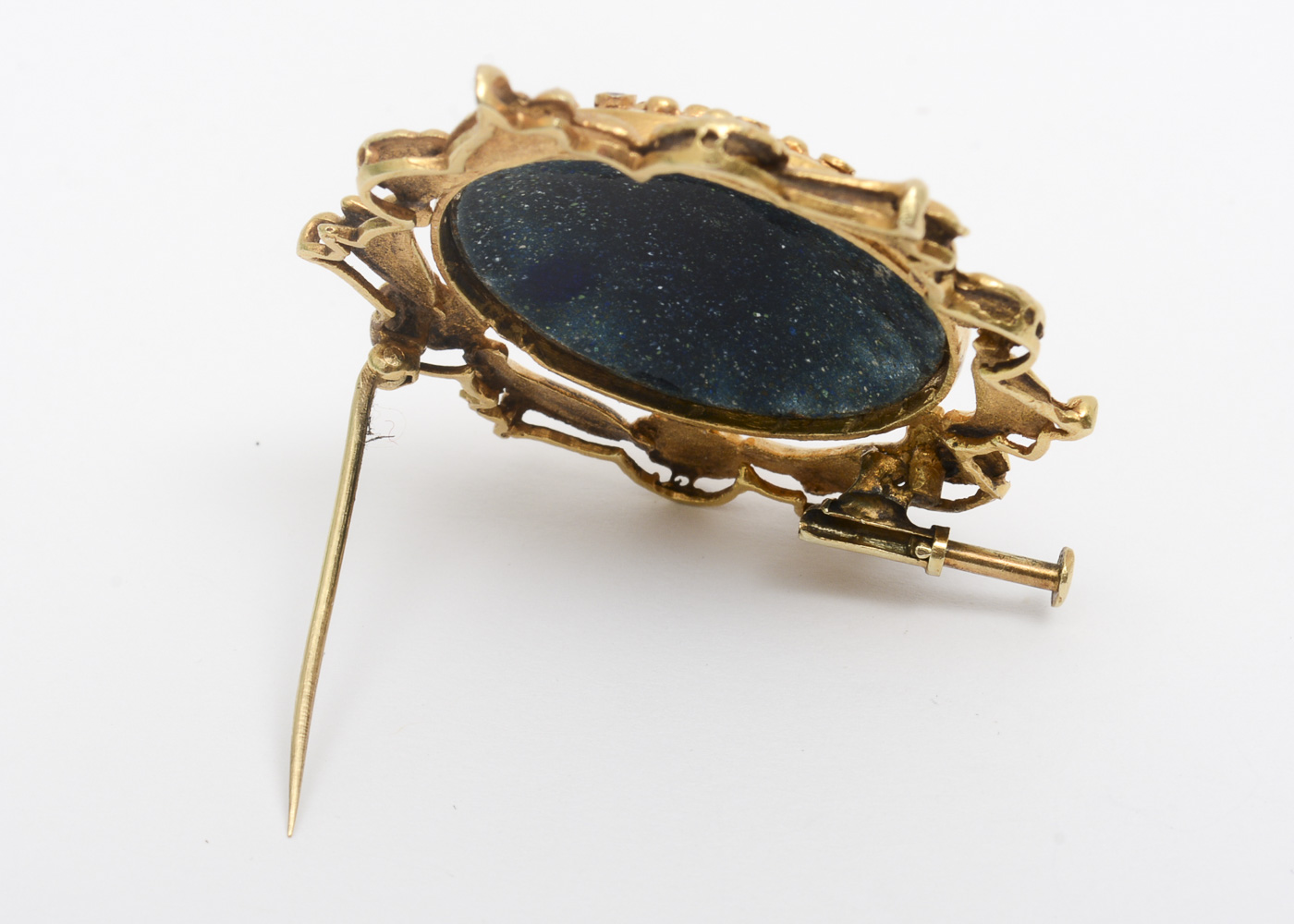 Vintage 14K Yellow Gold, Diamond, and Blue Enamel Brooch