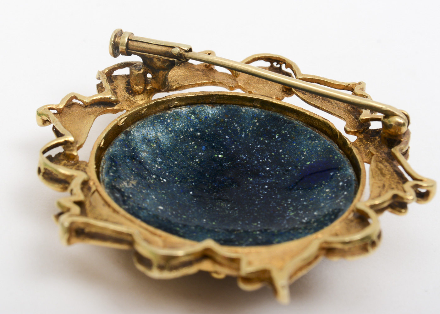 Vintage 14K Yellow Gold, Diamond, and Blue Enamel Brooch