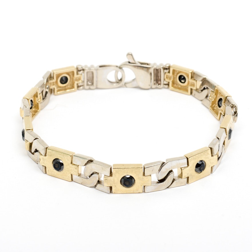 Vintage 14K Two-Tone Gold and 1.35 CTW Black Diamond Link Bracelet