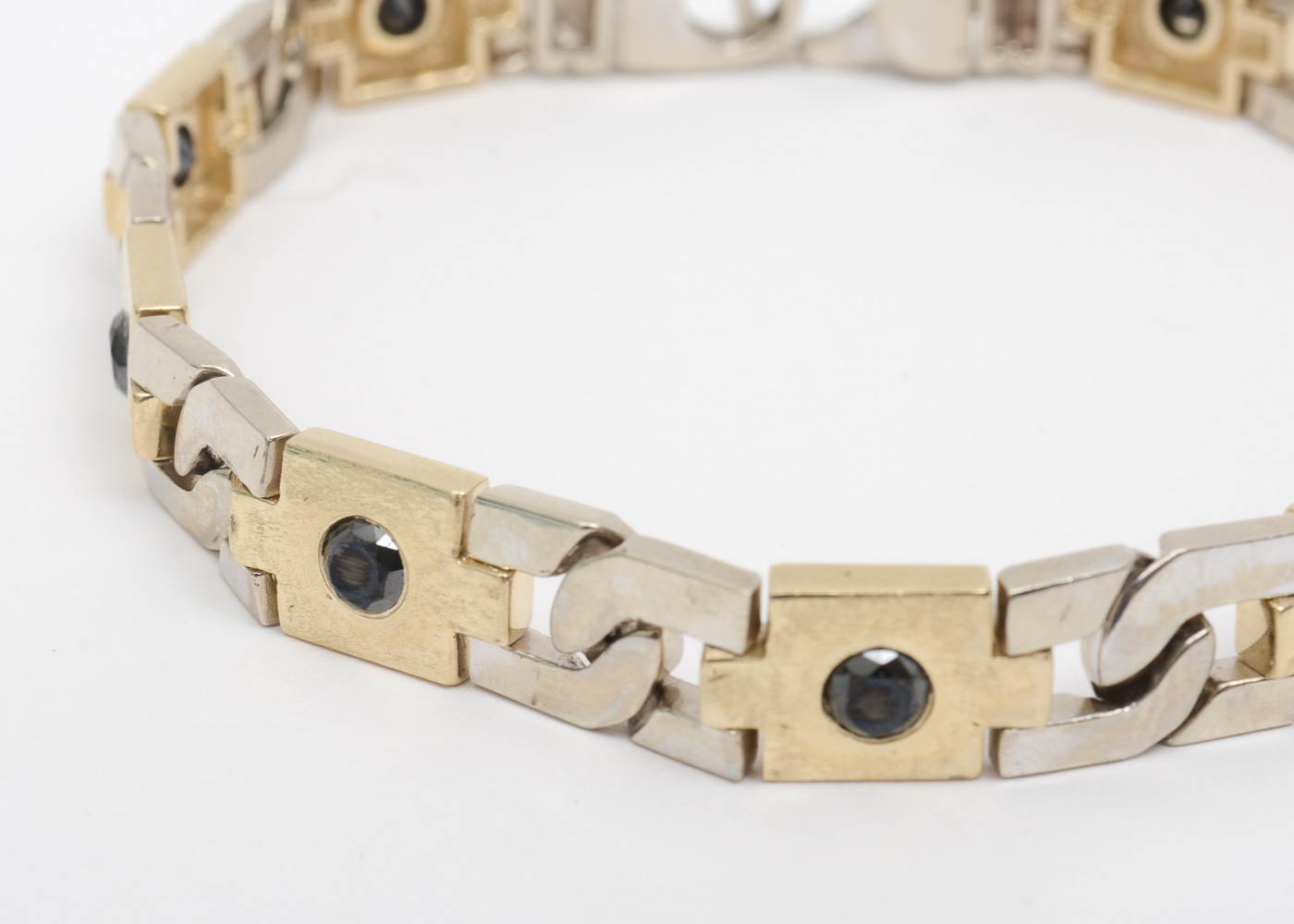 Vintage 14K Two-Tone Gold and 1.35 CTW Black Diamond Link Bracelet