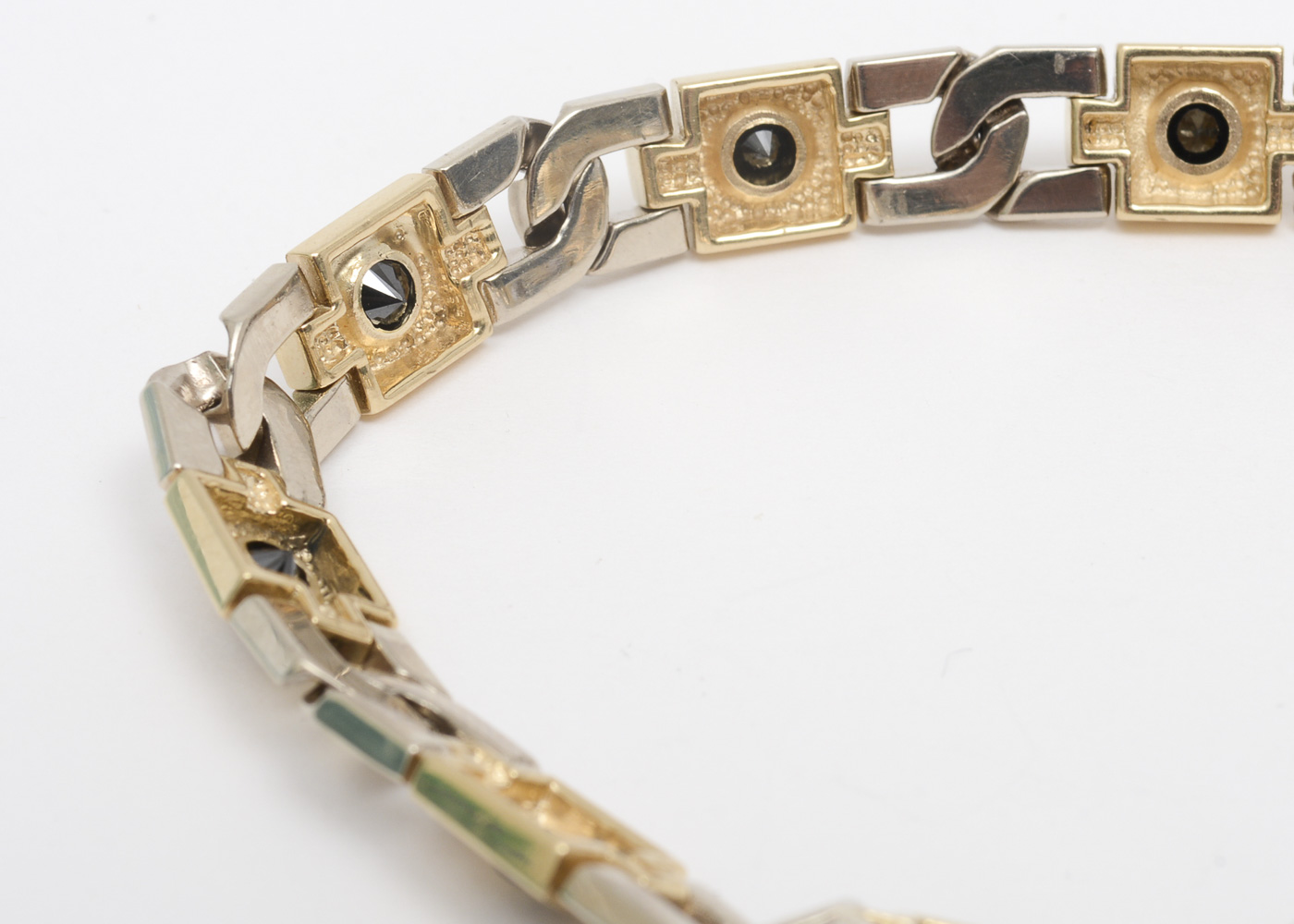 Vintage 14K Two-Tone Gold and 1.35 CTW Black Diamond Link Bracelet