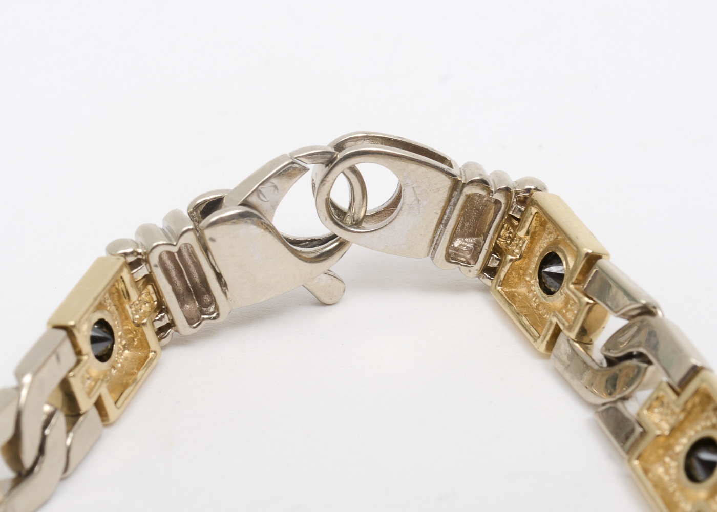 Vintage 14K Two-Tone Gold and 1.35 CTW Black Diamond Link Bracelet