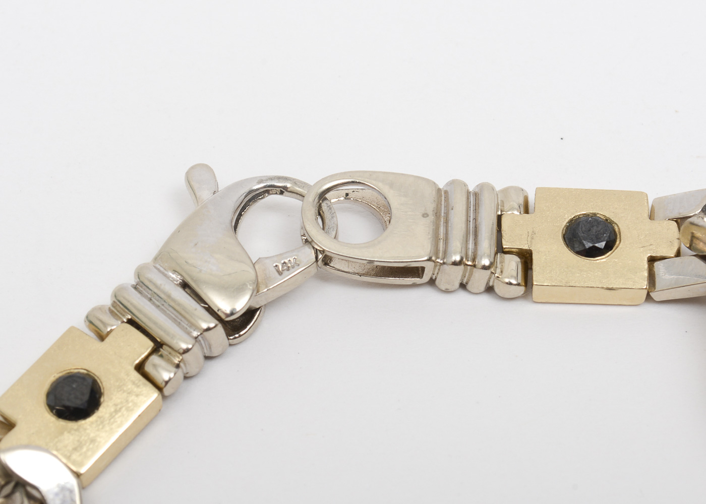 Vintage 14K Two-Tone Gold and 1.35 CTW Black Diamond Link Bracelet