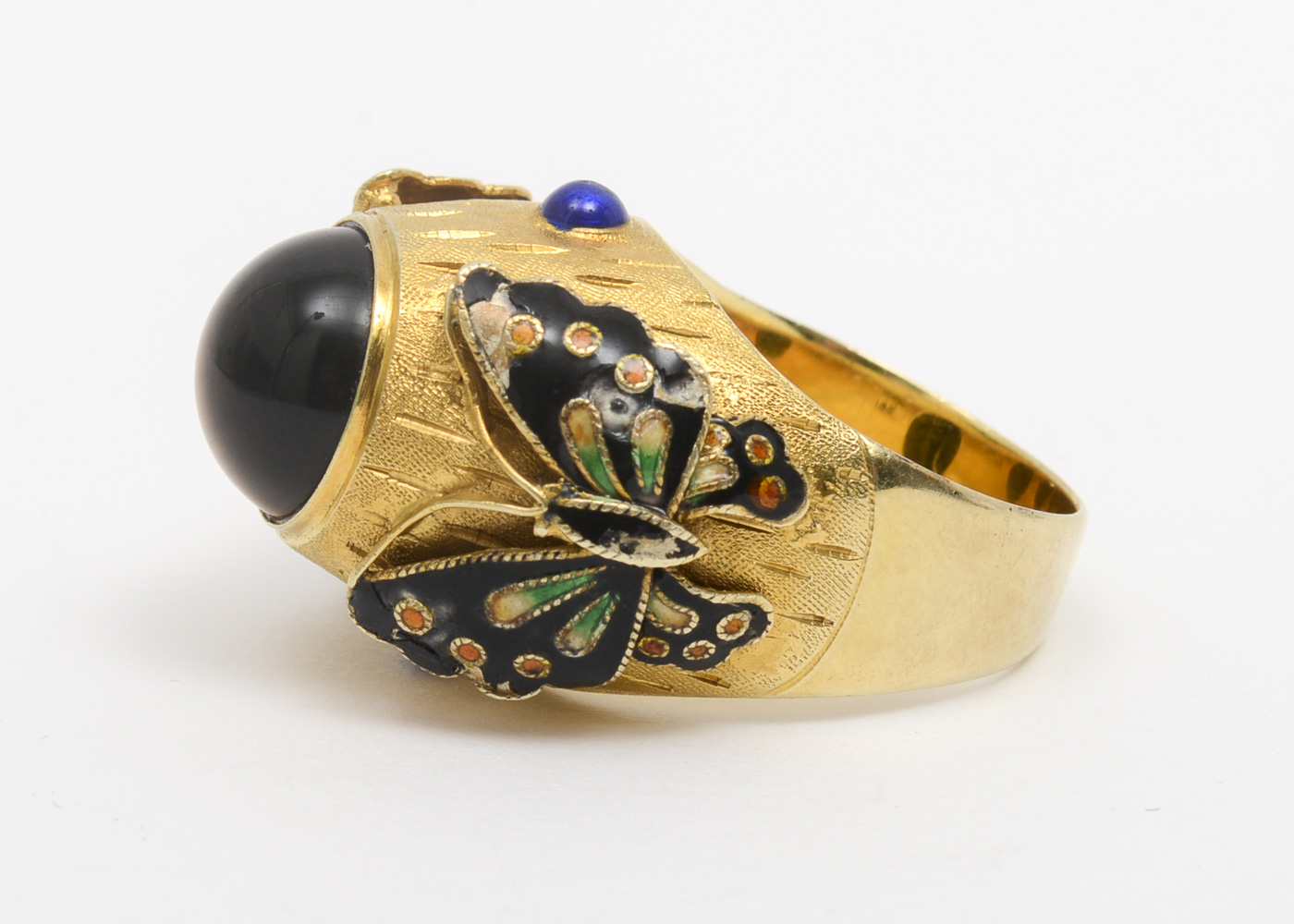 14K Yellow Gold, Tiger's Eye and Enamel Dome Statement Ring