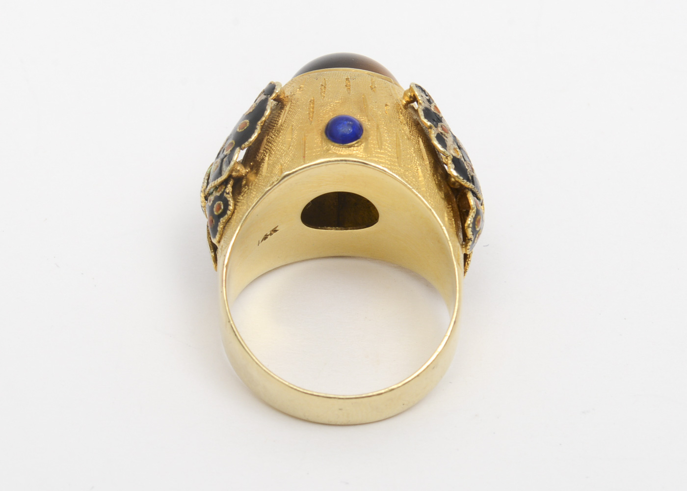14K Yellow Gold, Tiger's Eye and Enamel Dome Statement Ring