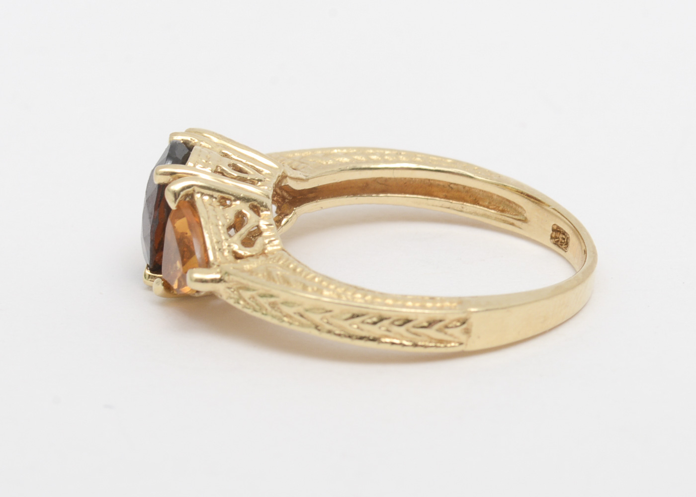 14K Yellow Gold, Orange Topaz, and Citrine Three Stone Ring