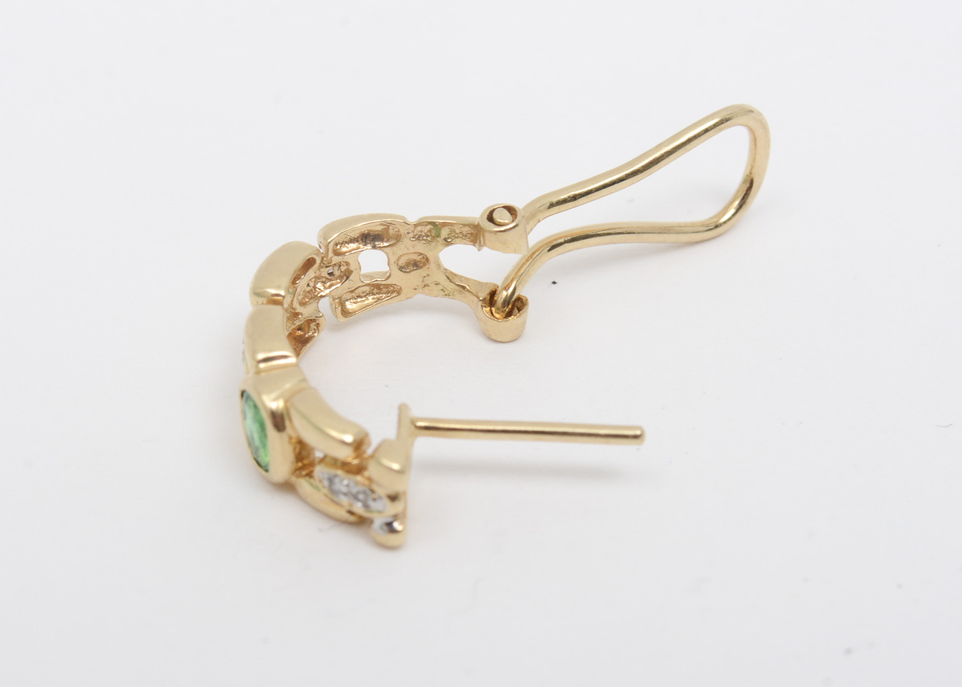 14K Yellow Gold, Emerald and Diamond Half Hoop Link Earrings