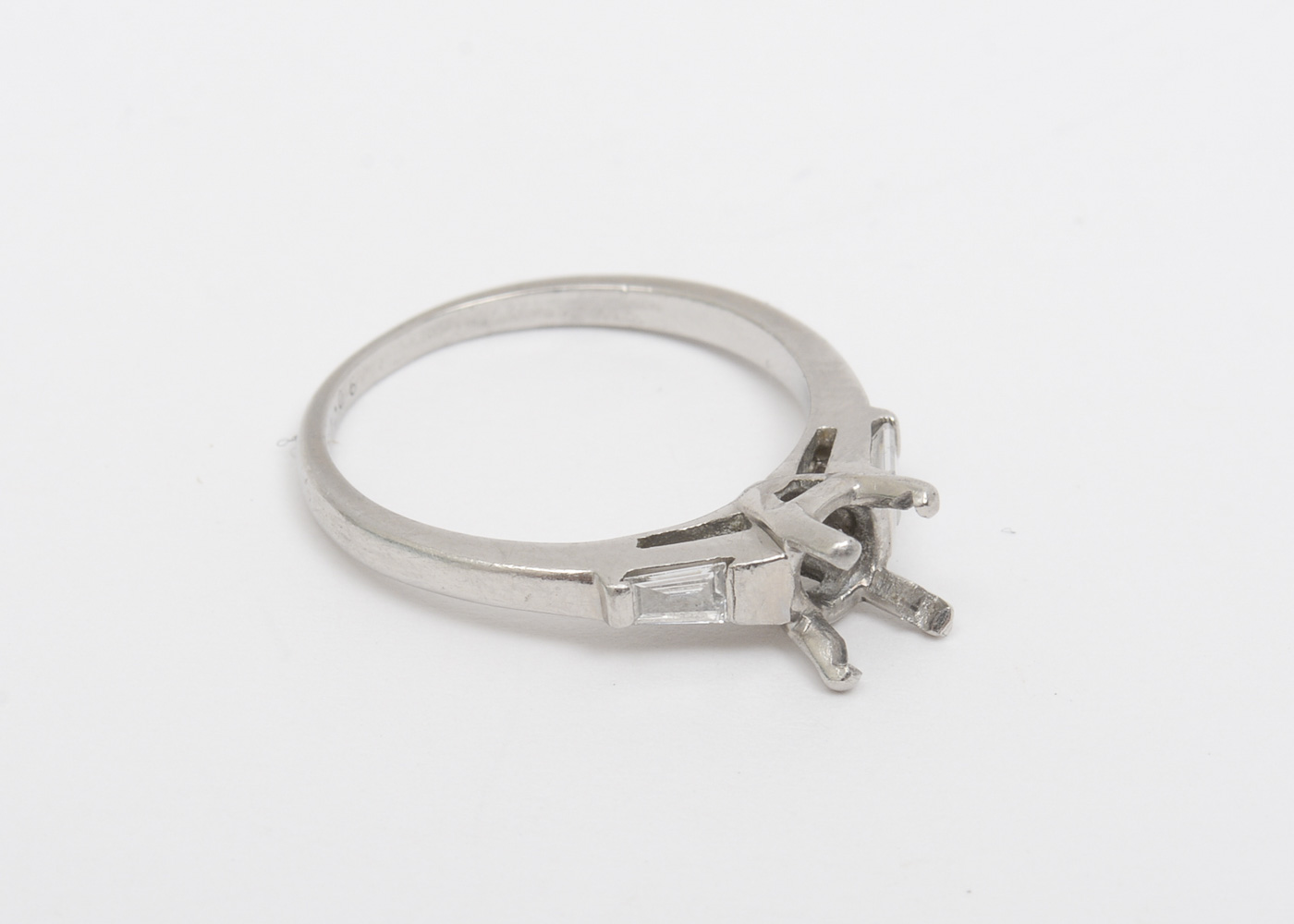 Vintage Platinum and Baguette Diamond Semi-Mount