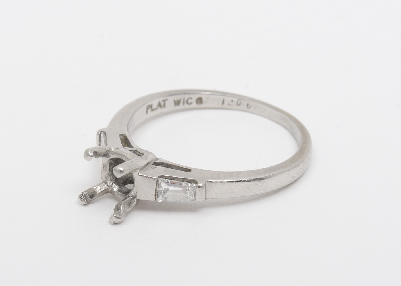 Vintage Platinum and Baguette Diamond Semi-Mount