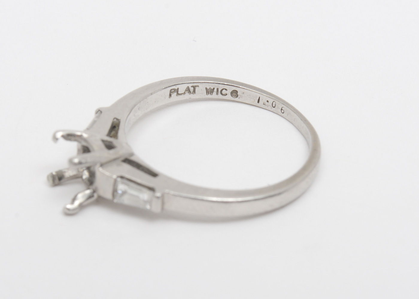 Vintage Platinum and Baguette Diamond Semi-Mount