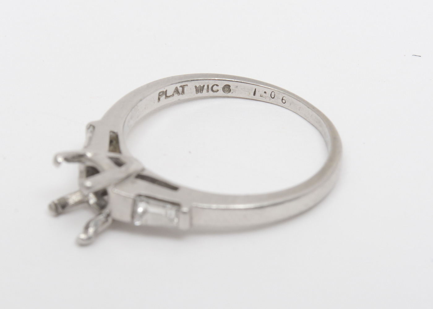 Vintage Platinum and Baguette Diamond Semi-Mount