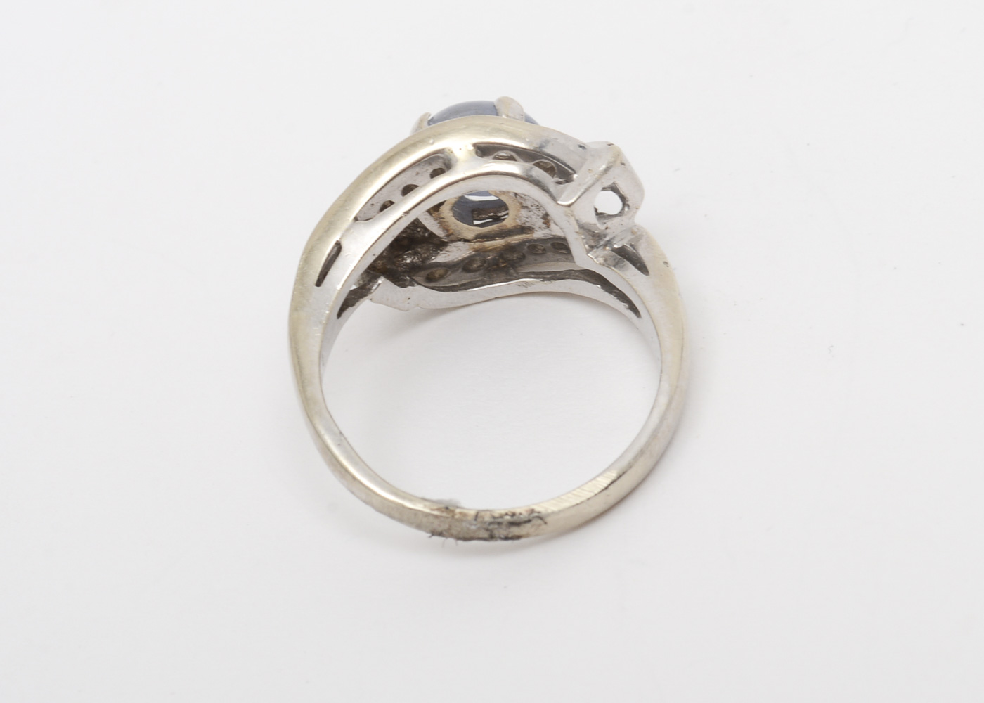 Platinum, Star Sapphire and Diamond Bypass Ring