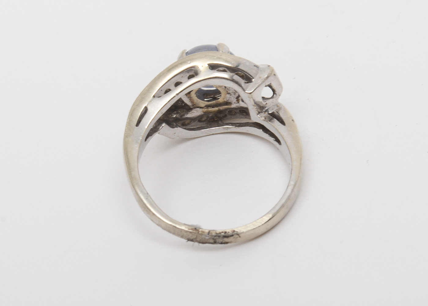 Platinum, Star Sapphire and Diamond Bypass Ring