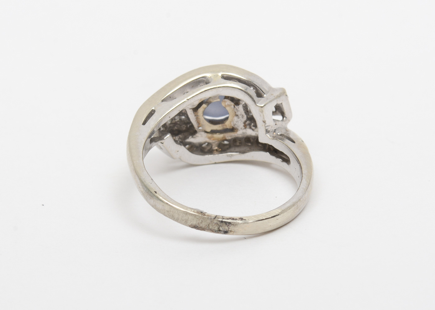 Platinum, Star Sapphire and Diamond Bypass Ring