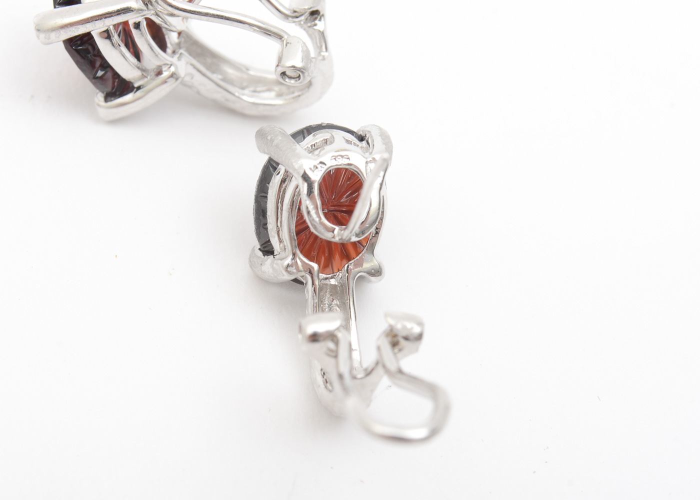 14K White Gold, Garnet, and Diamond Dangle Earrings