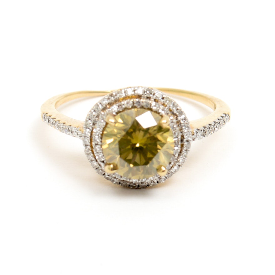 14K Yellow Gold and 2.65 CTW Diamond Halo Ring