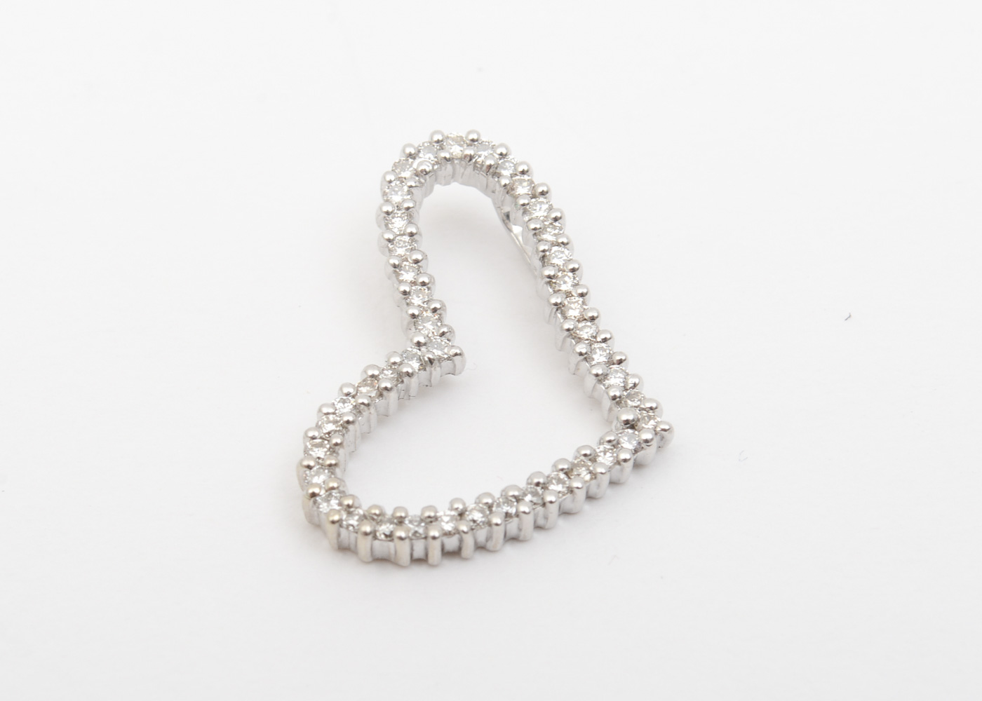 14K White Gold and Diamond Open Heart Pendant