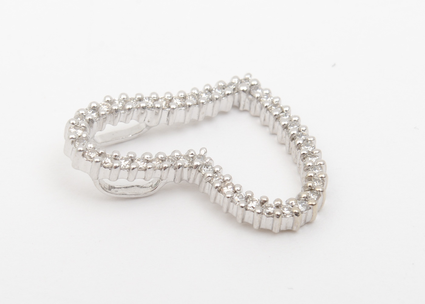 14K White Gold and Diamond Open Heart Pendant