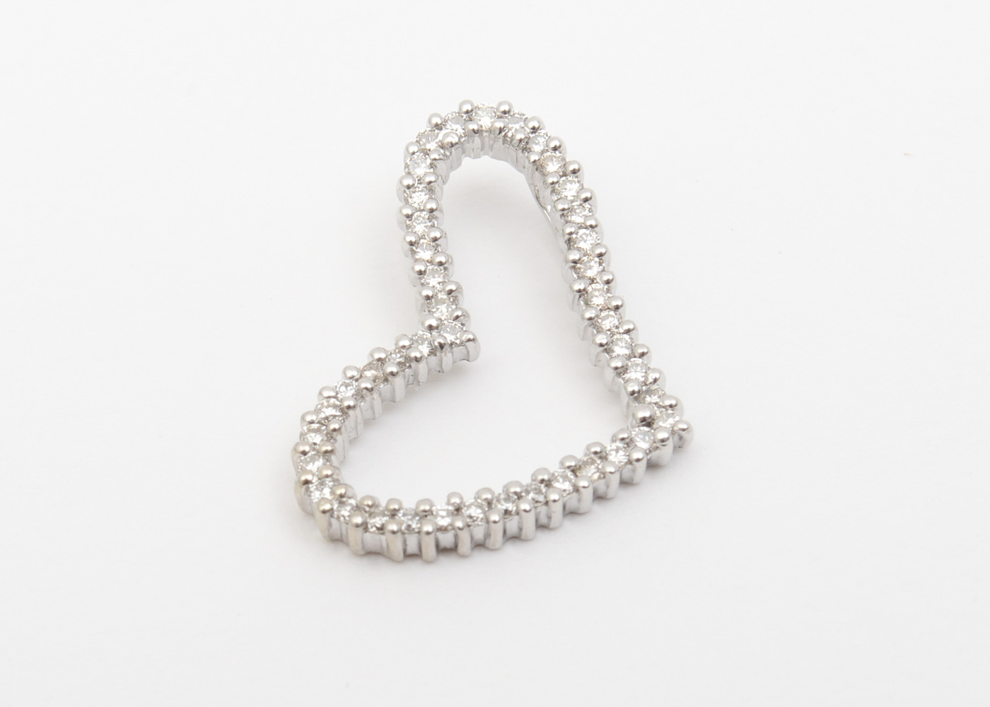 14K White Gold and Diamond Open Heart Pendant