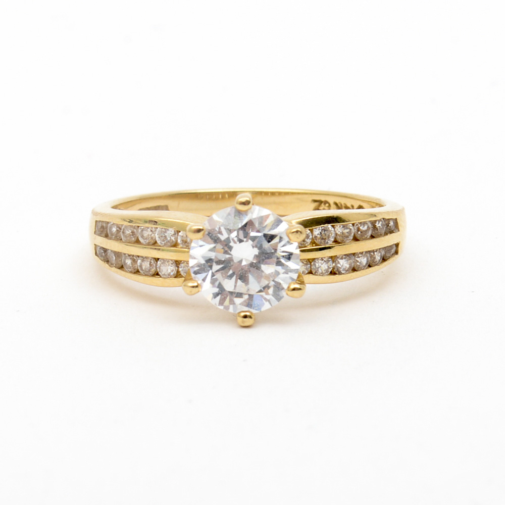 14K Yellow Gold and Cubic Zirconia Engagement Ring
