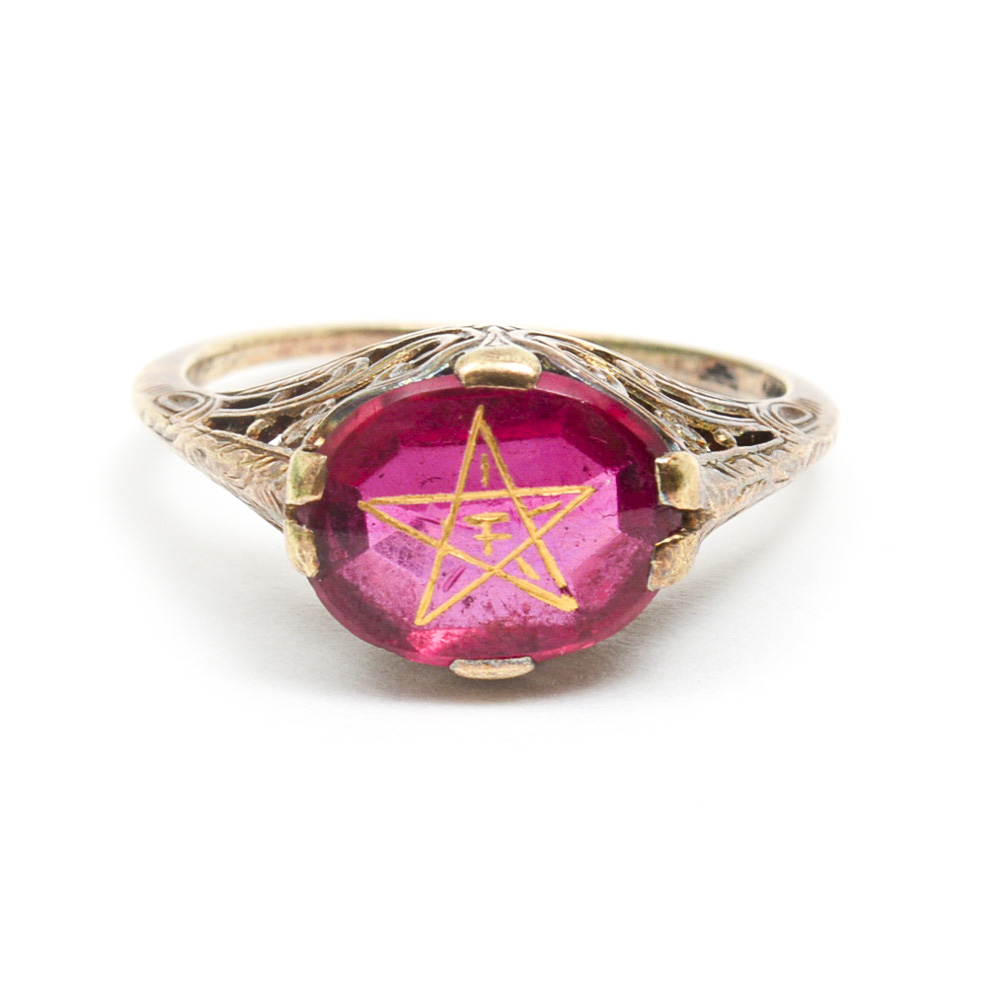 Antique 14K Yellow Gold and Synthetic Ruby Filigree Ring