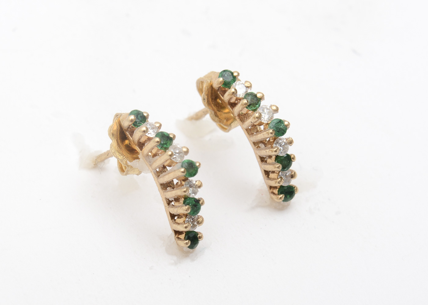14K Yellow Gold, Synthetic Emerald, and Diamond Earrings