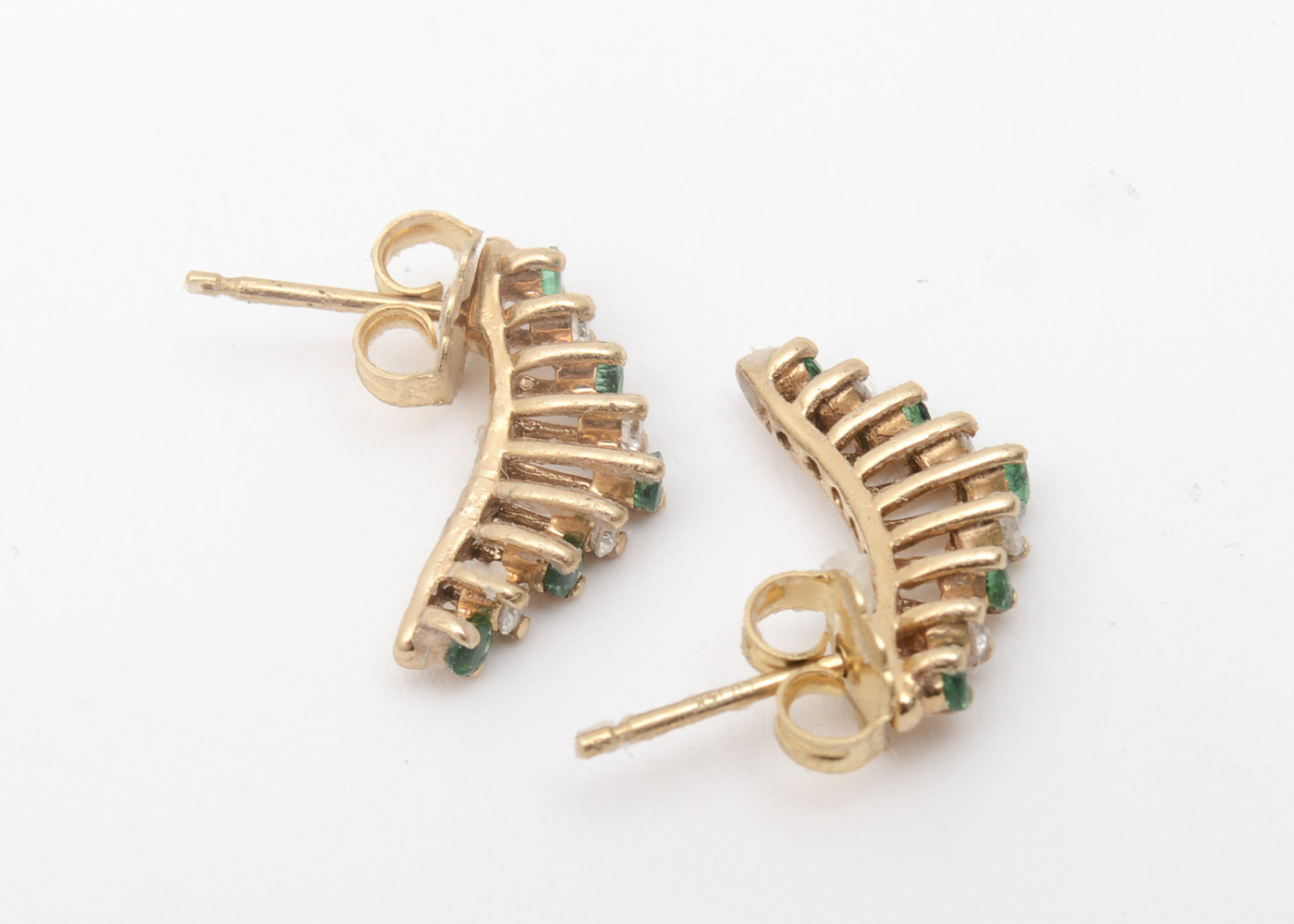 14K Yellow Gold, Synthetic Emerald, and Diamond Earrings