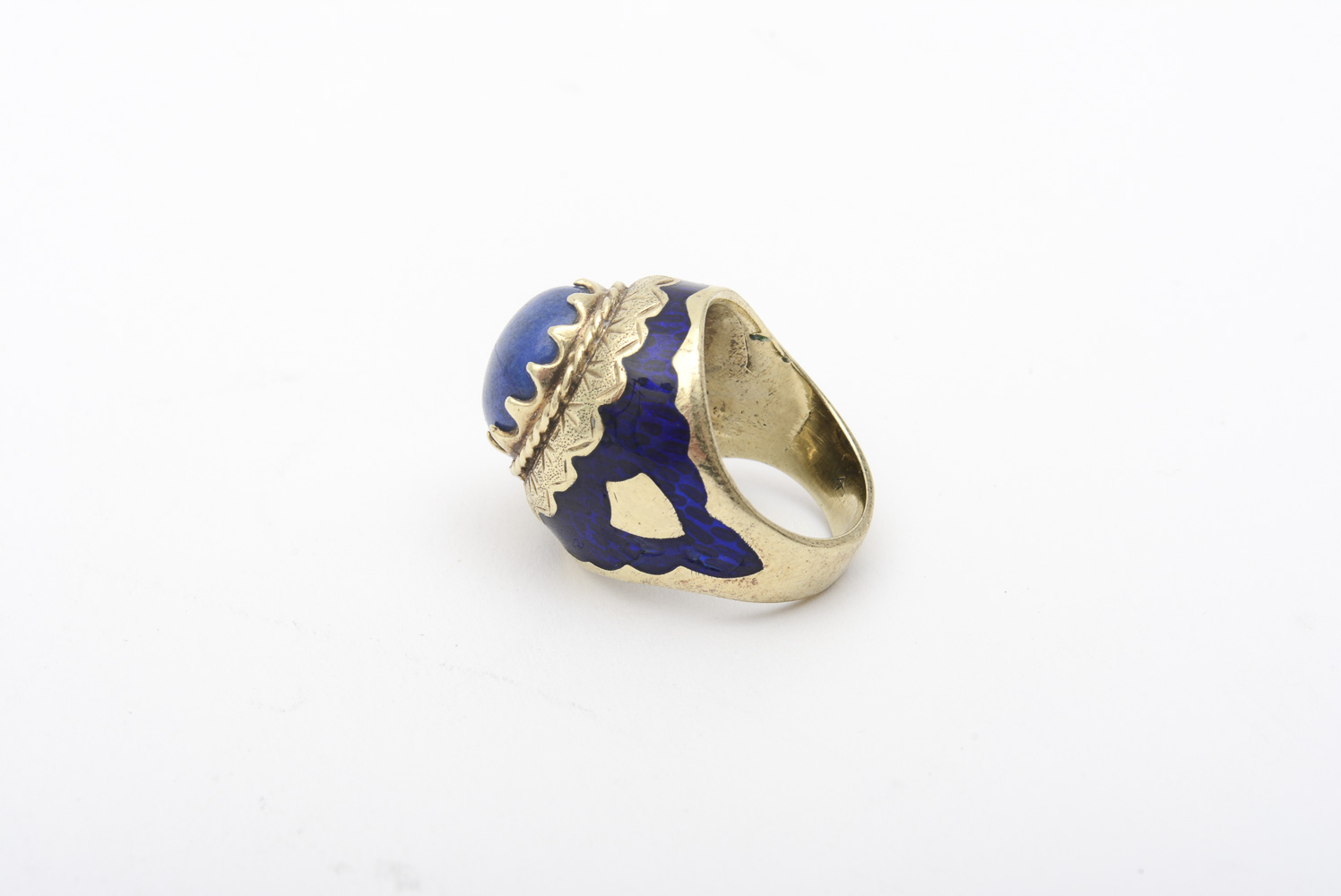 14K Yellow Gold, Lapis Lazuli and Navy Enamel Dome Ring