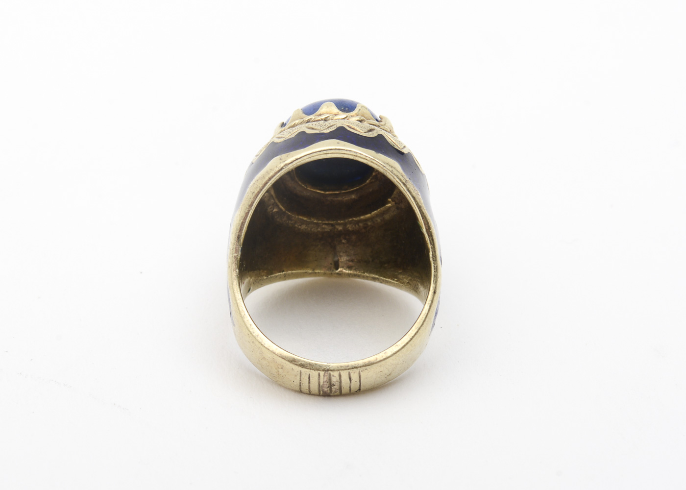 14K Yellow Gold, Lapis Lazuli and Navy Enamel Dome Ring