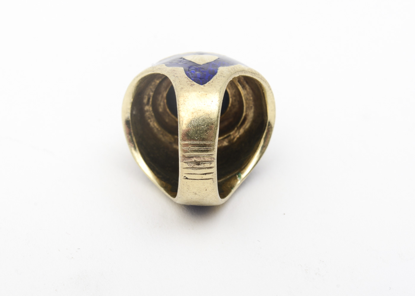 14K Yellow Gold, Lapis Lazuli and Navy Enamel Dome Ring