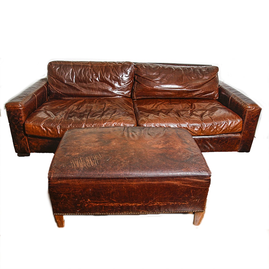 Restoration Hardware Leather Sofa with Ottoman