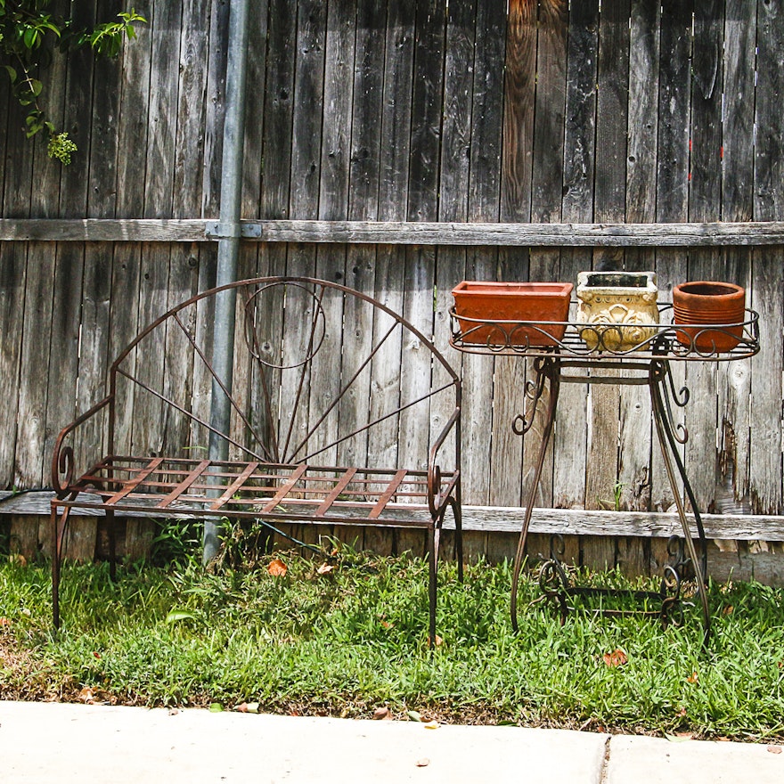 Metal Outdoor Bench with Planters