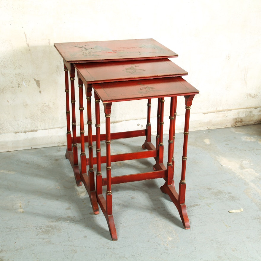 Antique Chinesoire Wooden Nesting Tables