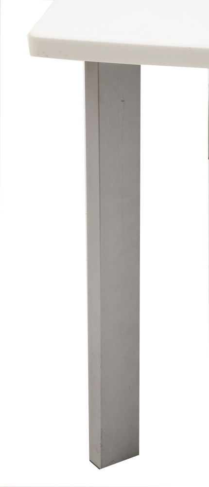 Table With White Top and Gray Metal Legs