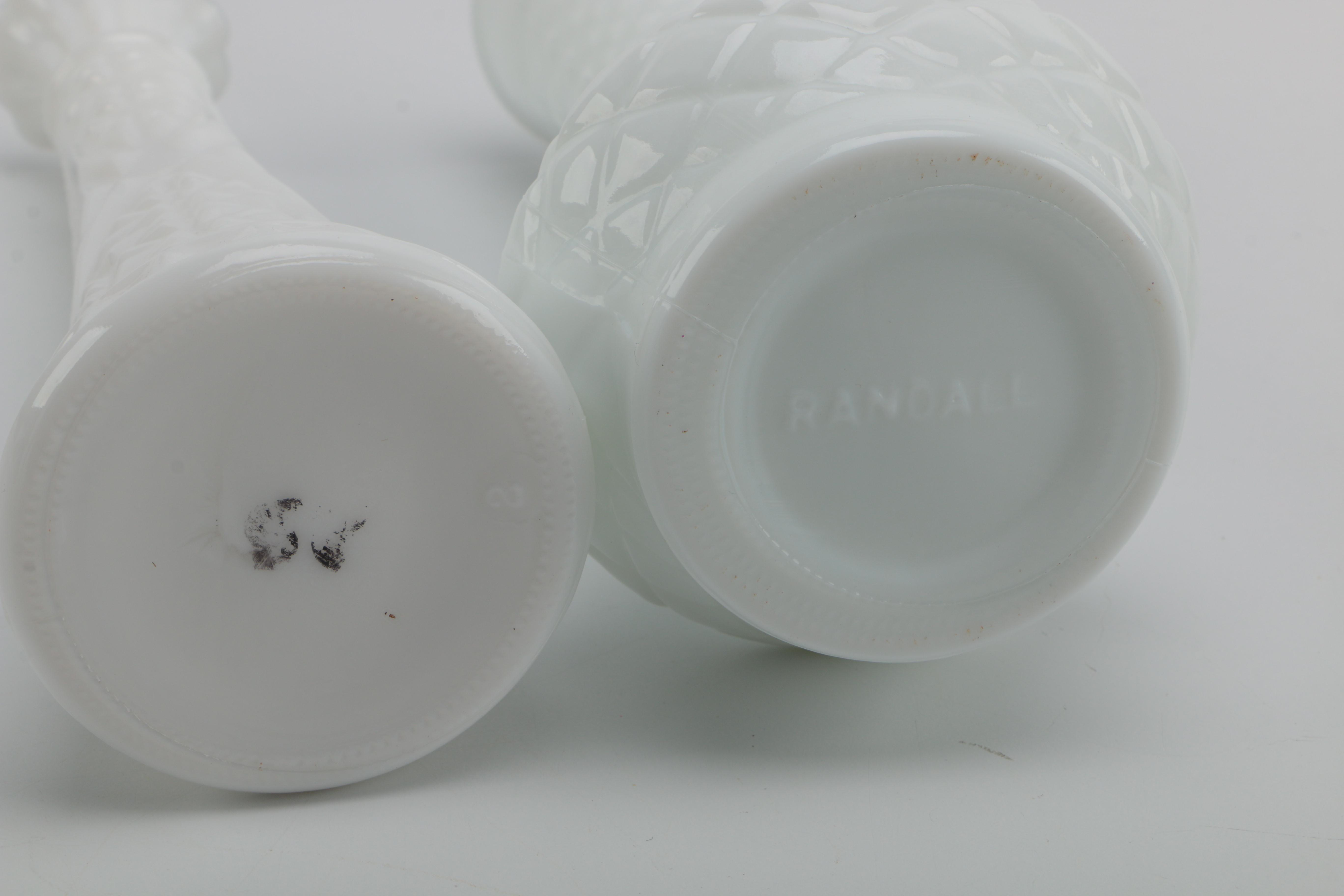 White Milk Glass Vases and Small Basket