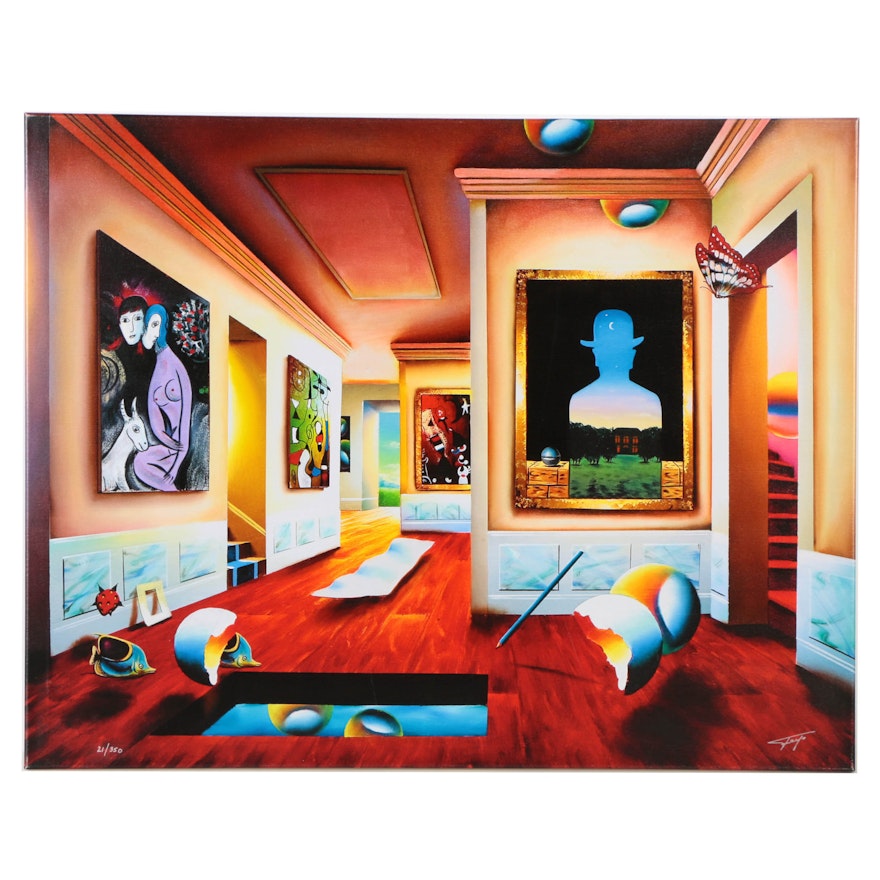 Ferjo Signed Limited Edition Giclée on Canvas "Interior with Magritte"