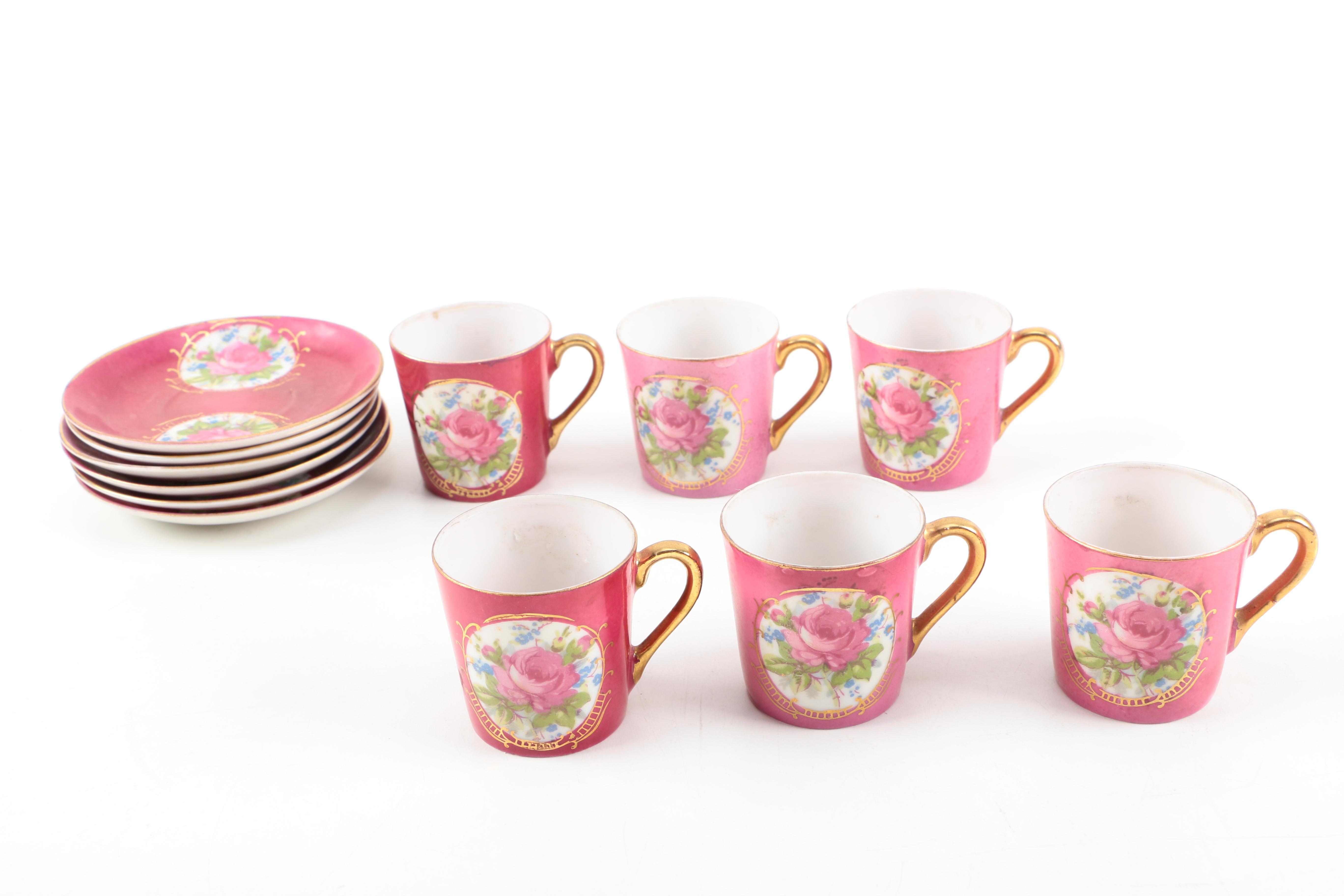 Hand Decorated Porcelain Cups and Saucers
