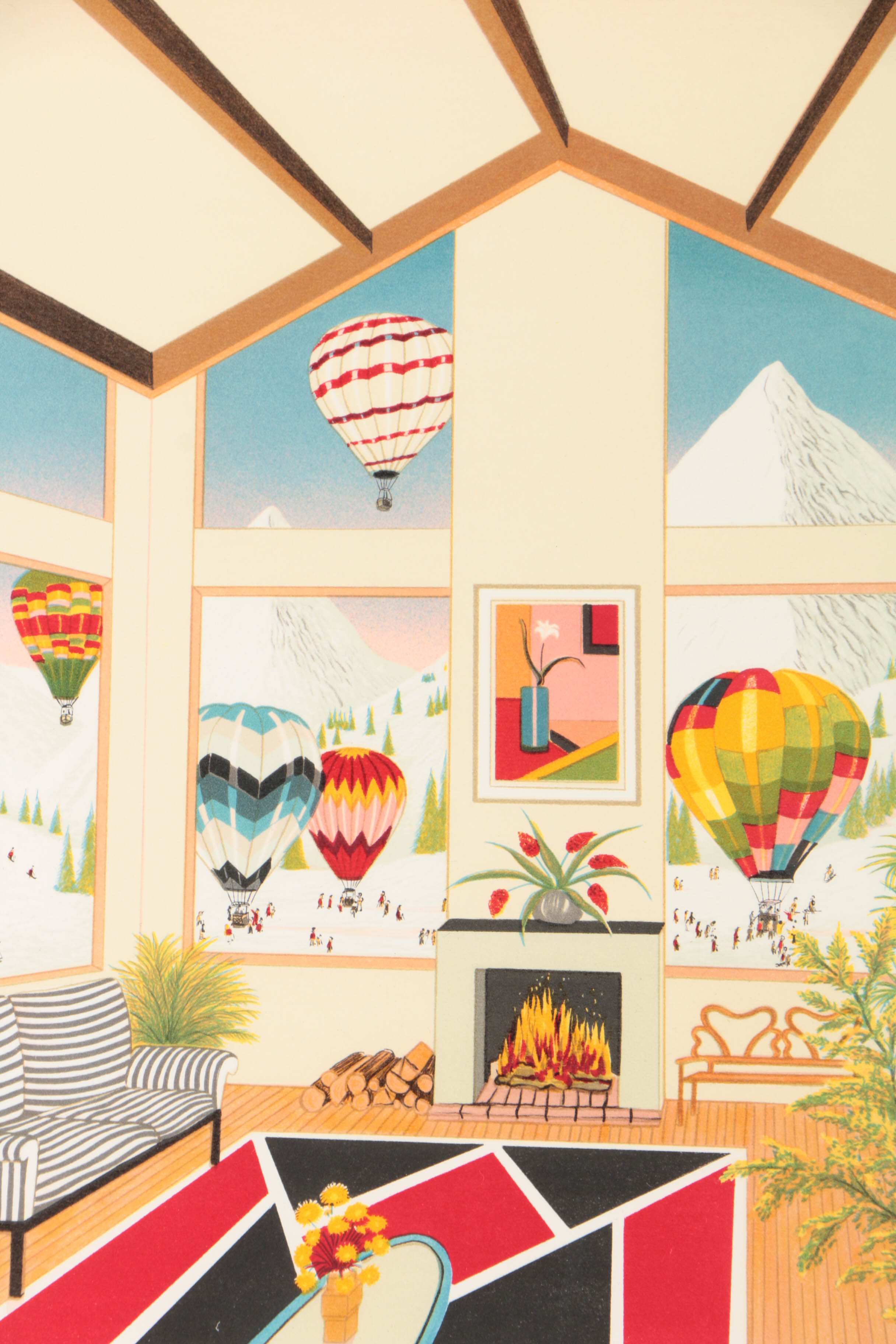 Fanch Ledan Signed Limited Edition Lithograph on Paper "Aspen Chalet"