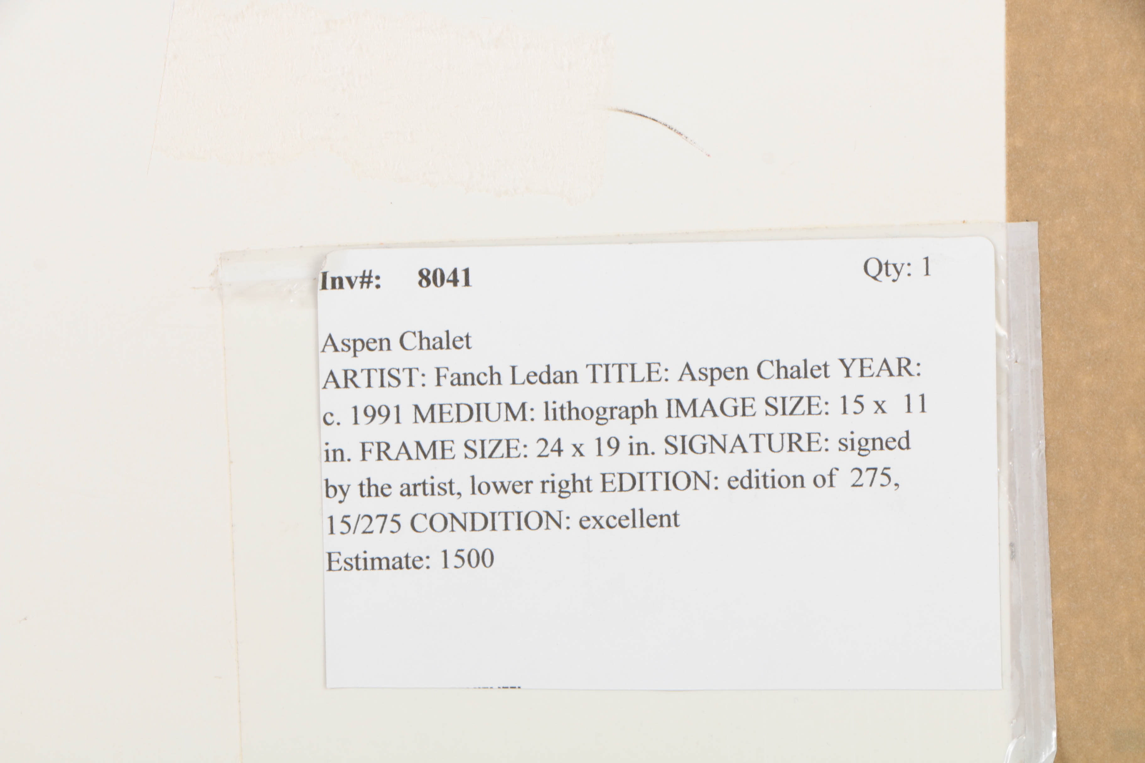 Fanch Ledan Signed Limited Edition Lithograph on Paper "Aspen Chalet"